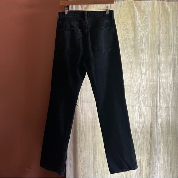 Agolde Lana Mid Rise Vintage Straight Black Distressed Knees Button Fly Size 27 - Picture 6 of 7